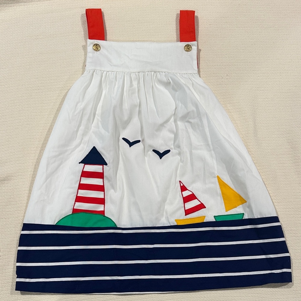 Nautical Themed Dress with Red Straps
